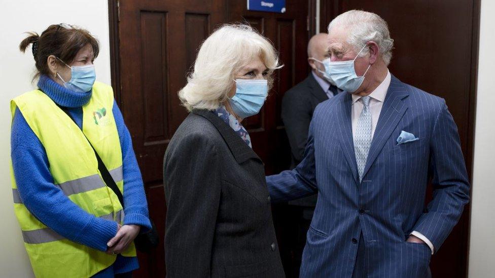 Duchess of Cornwall and Prince Charles at a vaccination centre