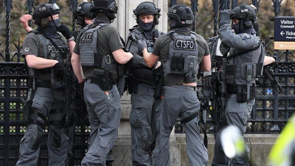 Firearms officers outside Parliament after the Westminster attack in 2017