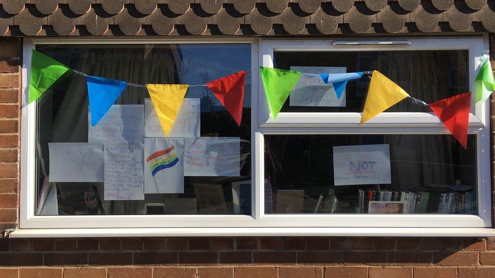 Bunting on window