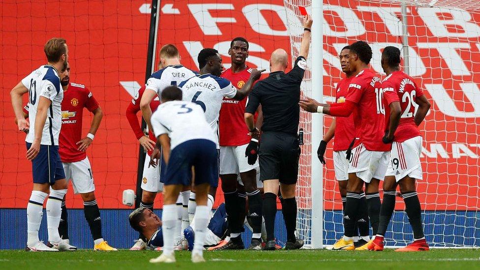 Anthony Martial sent off in United versus Tottenham game