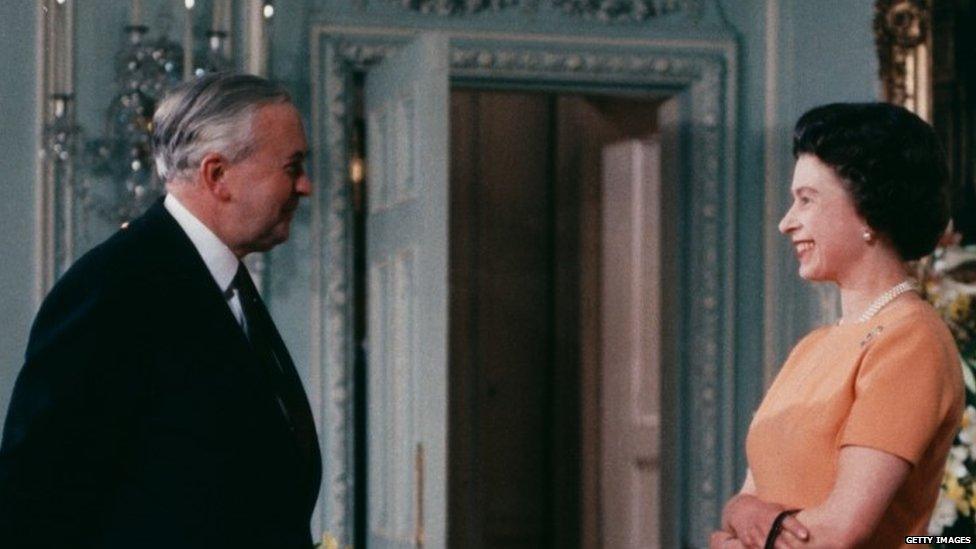 Harold Wilson having an audience with Queen Elizabeth in 1969