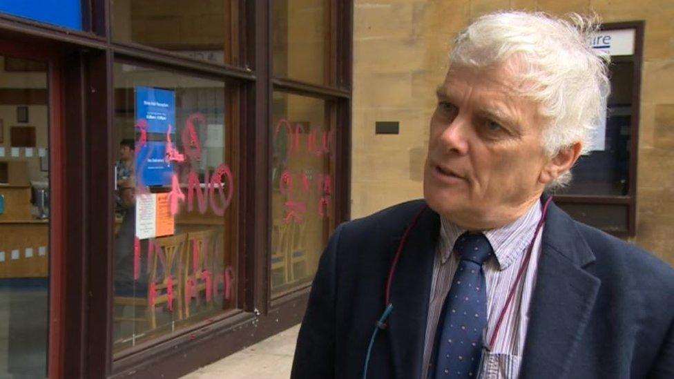 Martin Large, from Stroud, a protester at Shire Hall