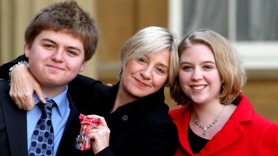 Victoria Wood with children Henry and Grace at Buckingham Palace