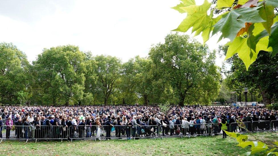 Members of the public in the queue at Southwark Park in London, as they wait to view Queen Elizabeth II lying in state