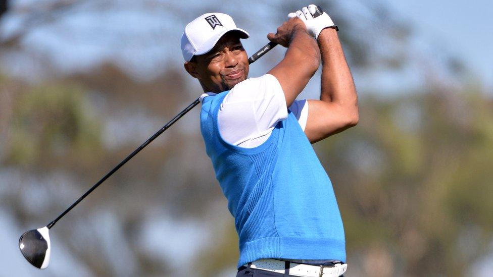 Tiger Woods tees off at Torrey Pines Municipal Golf Course in La Jolla, California January 26, 2017