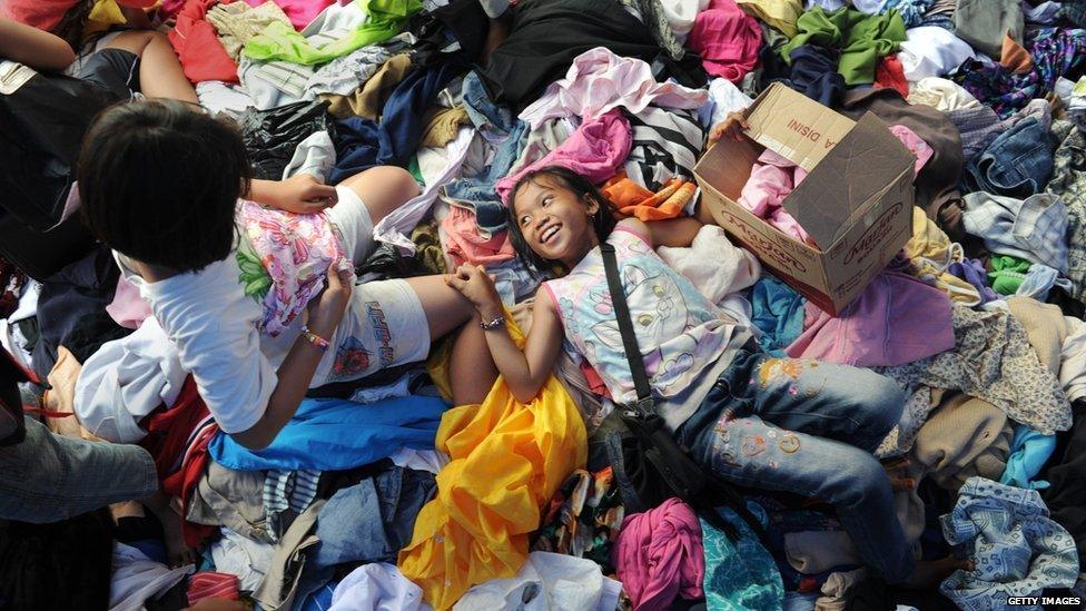 Donated clothing to fire victims in Indonesia