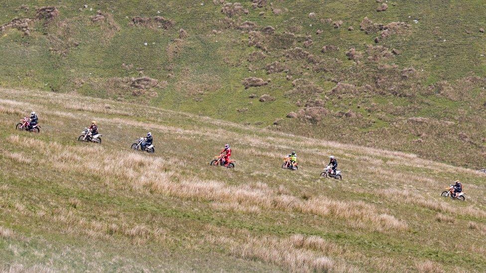 Motorbike riders on greenlanes, Isle of Man