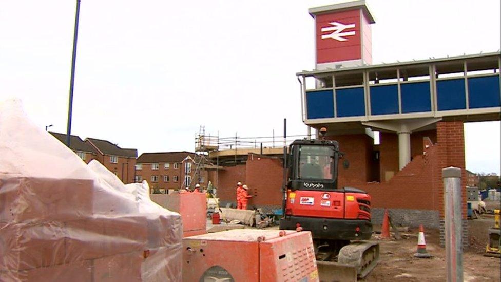 Workmen at the new Bromsgrove station