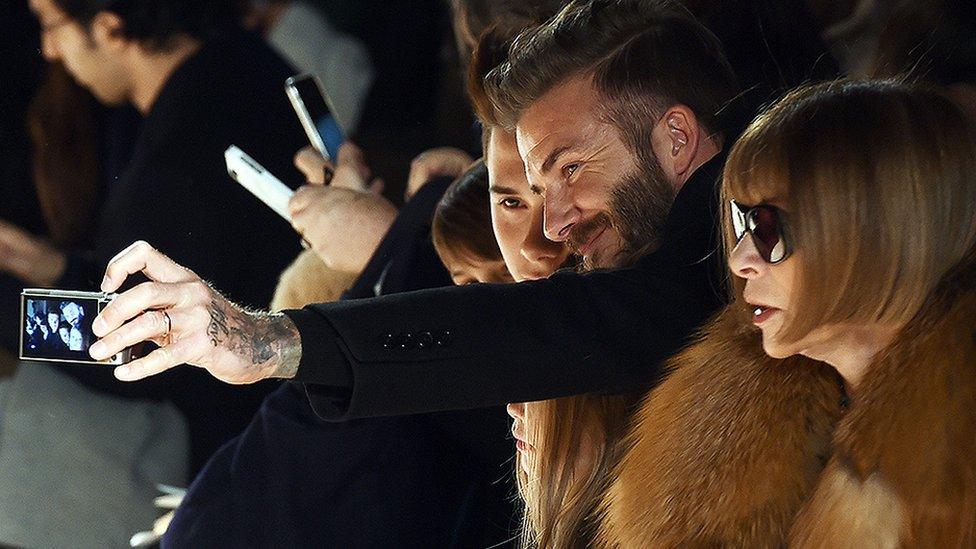 Brooklyn Beckham, David Beckham and Anna Wintour