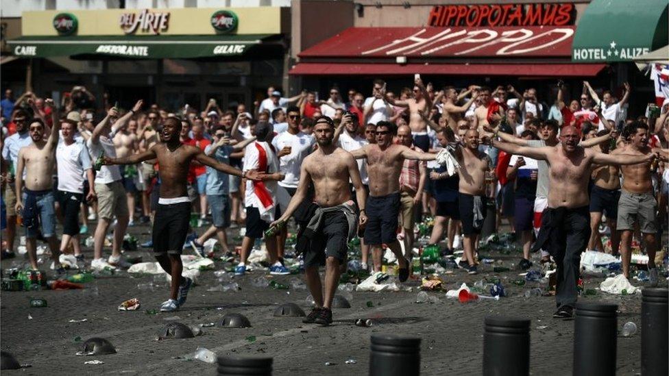 Angry football fans gathered in Marseille