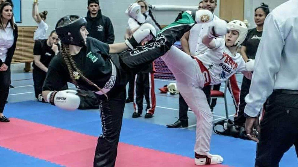 Stacey Davey competing in the kick boxing Gloucestershire Open 2018