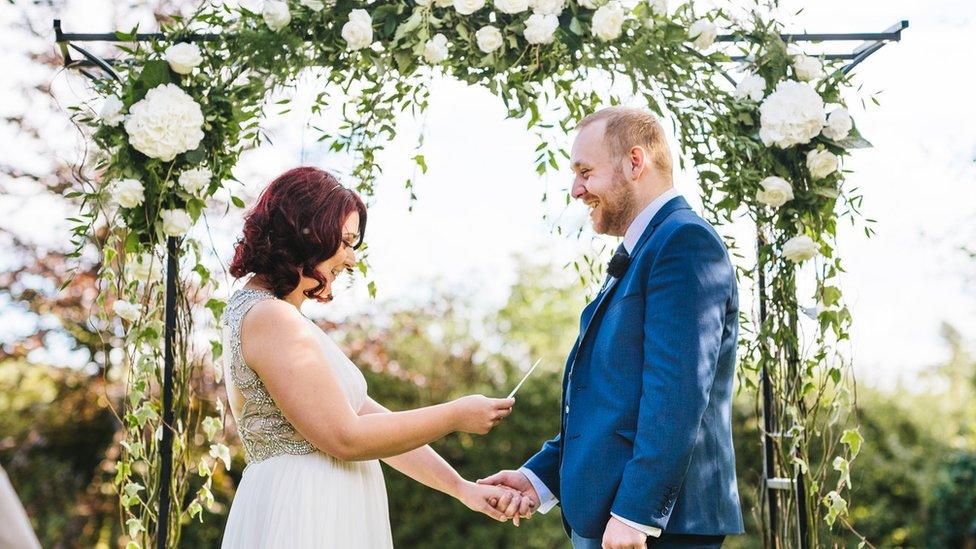 Louise Young and Sam Gilbert on their wedding day