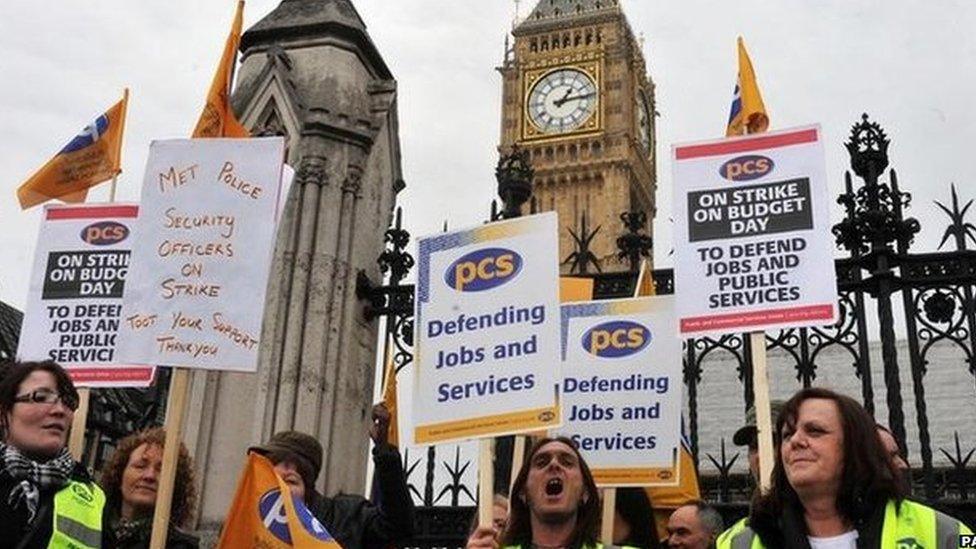 Striking civil servants from the Public and Commercial Services union