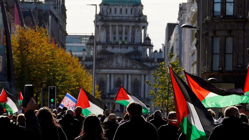 A rally outside Belfast City Hall in support of Palestinians in October