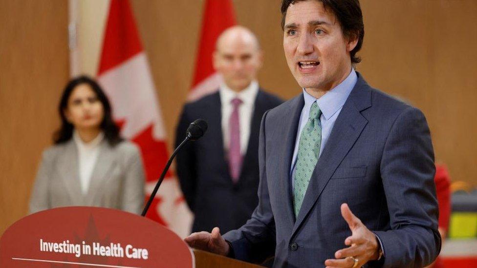 Photo of Prime Minister Justin Trudeau at his government's healthcare funding announcement on Tuesday in Ottawa