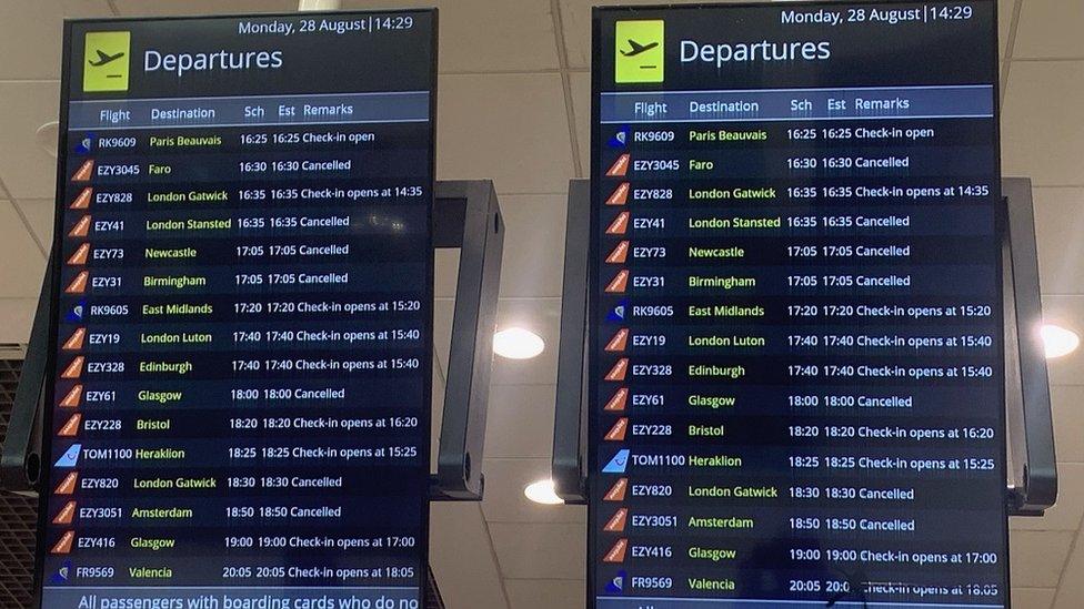 Flight schedule board at Belfast International Airport