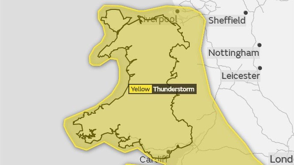 Met Office map of Wales with yellow weather warning