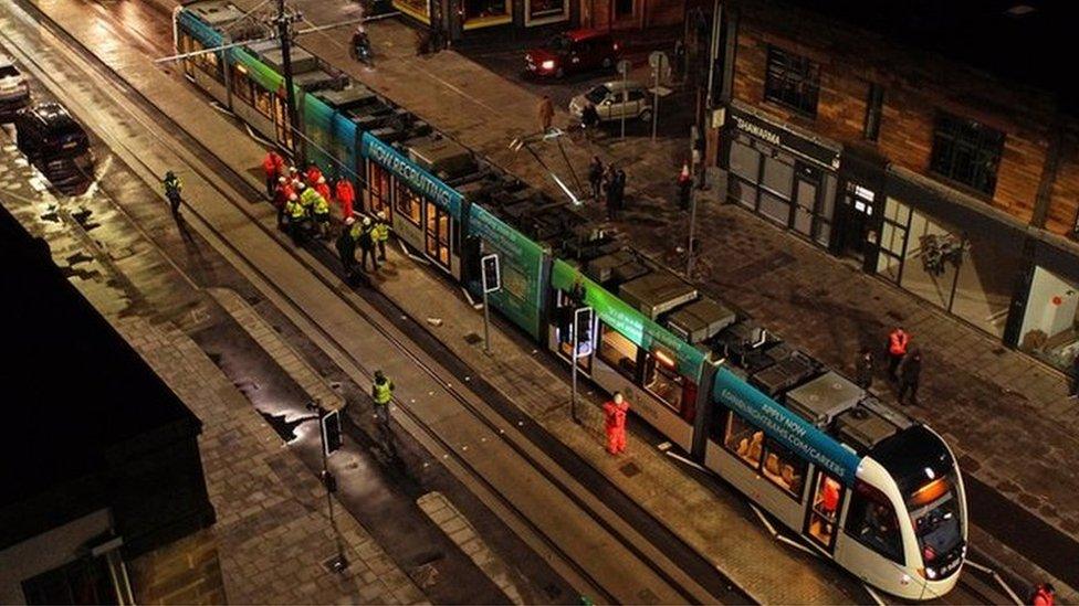 Drone image of tram