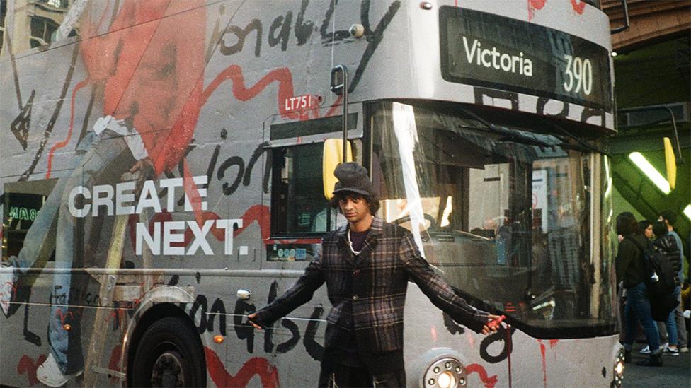 Nav's artwork on a London bus