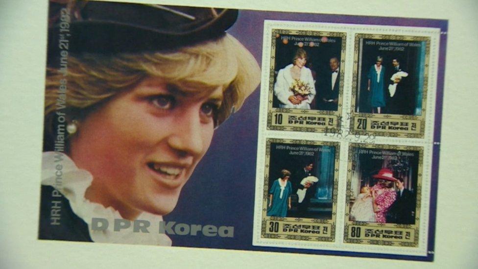 Commemorative stamps of Diana, Princess of Wales. North Korea and the United Kingdom established diplomatic relations in 2000.