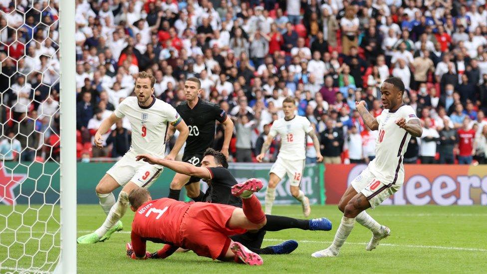 Raheem Sterling scores his 15th goal in 20 games for England