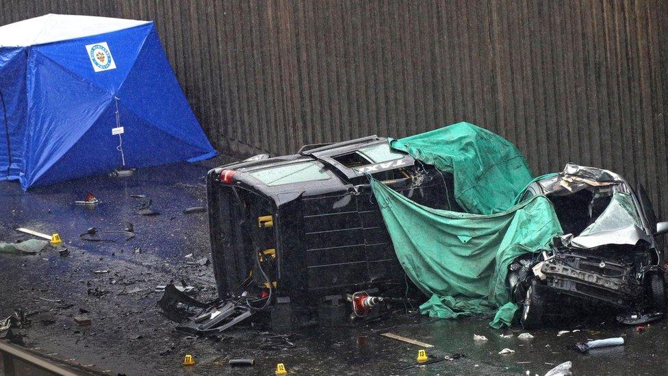 Two vehicles involved in the crash in the underpass