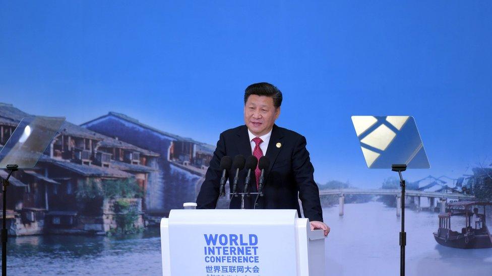 Chinese President Xi Jinping delivers a speech at the opening ceremony of the World Internet Conference in Wuzhen