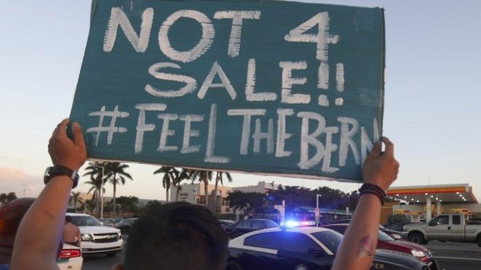 Sanders supporters back their man at the debate venue in Kendall, Florida, 9 March