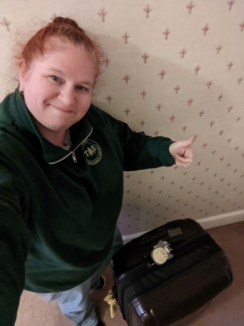 American archaeology student Heather Leonard with her luggage.