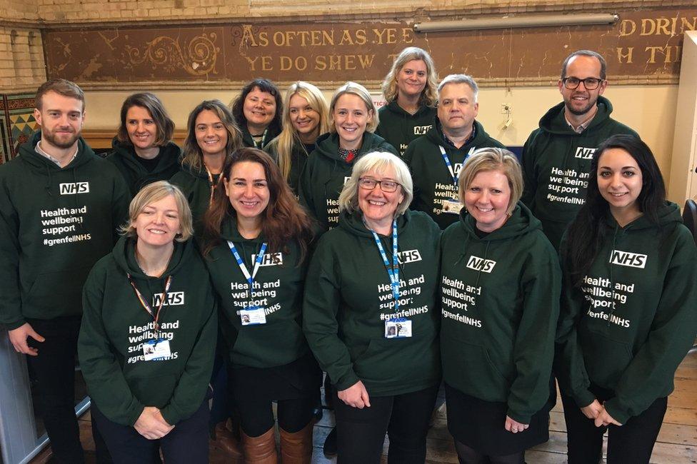 Grenfell NHS team, including Alistair Bailey (back row, r) and Emma Kennedy (front row, l)