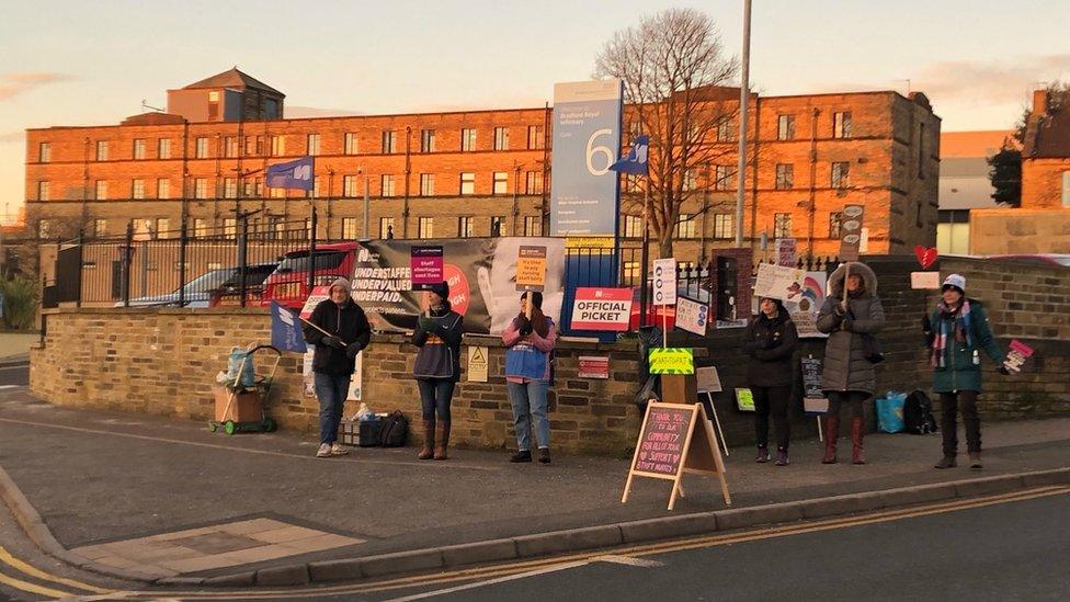 NHS staff striking at Bradford Royal Infirmary