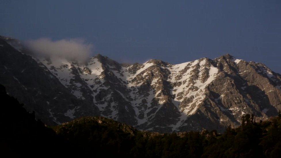 Image shows the view from the Dalai Lama's residence in the northern Indian state of Himachal Pradesh