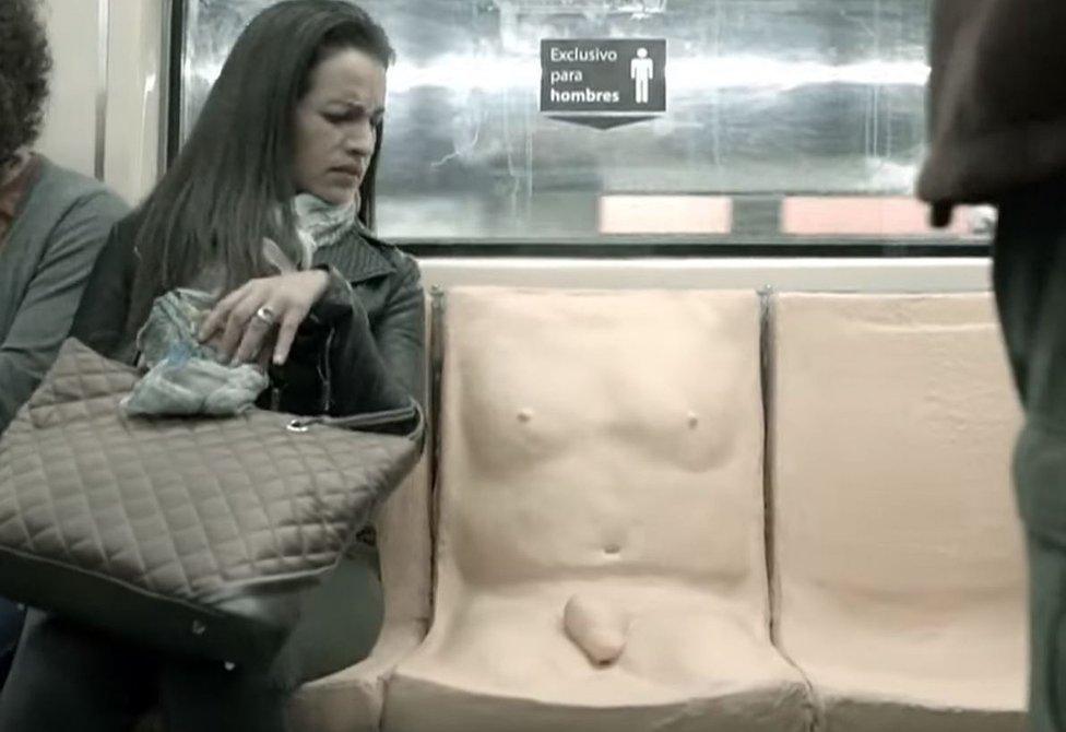 A seat, moulded to include a protruding penis and chest, was designed to highlight sexual harassment experienced by female passengers in Mexico City