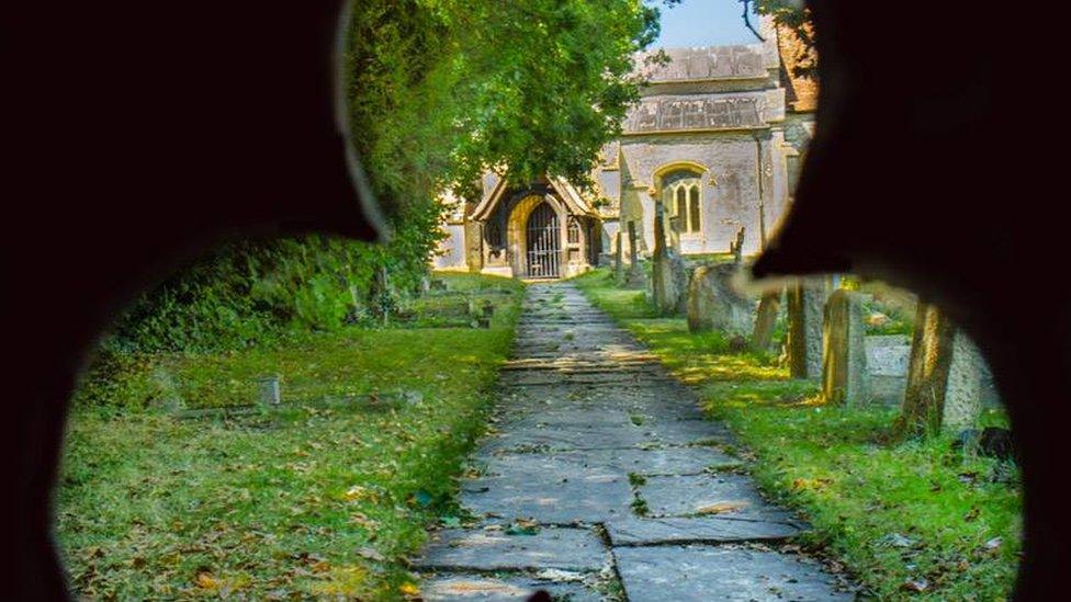 All Saints Church, Didcot, through the gate.