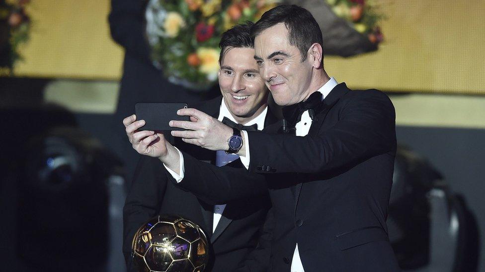 James Nesbitt takes a selfie with Lionel Messi