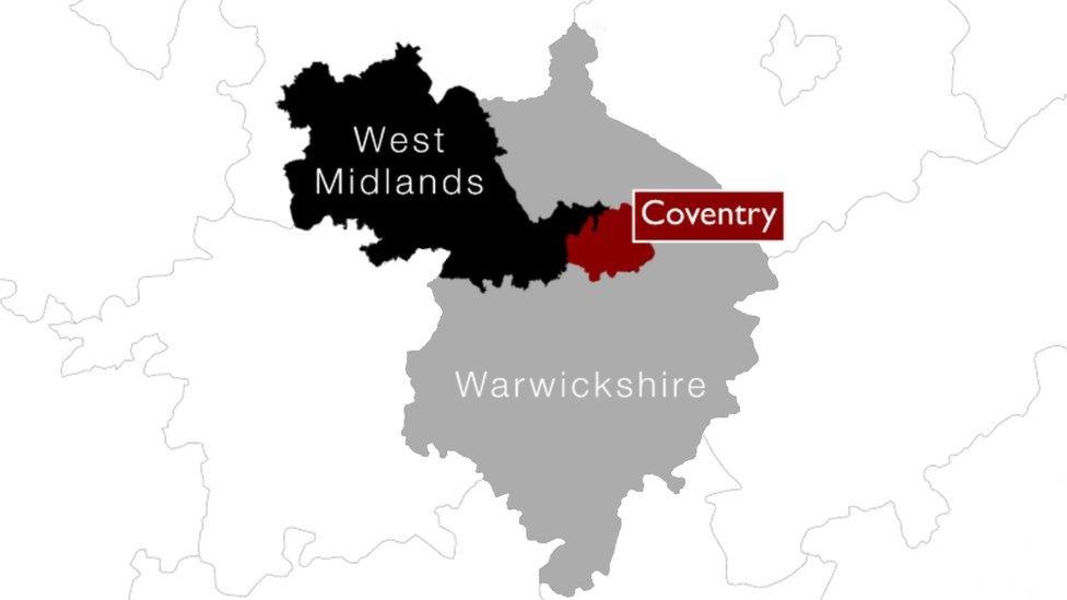 Map showing Coventry and its surrounding areas