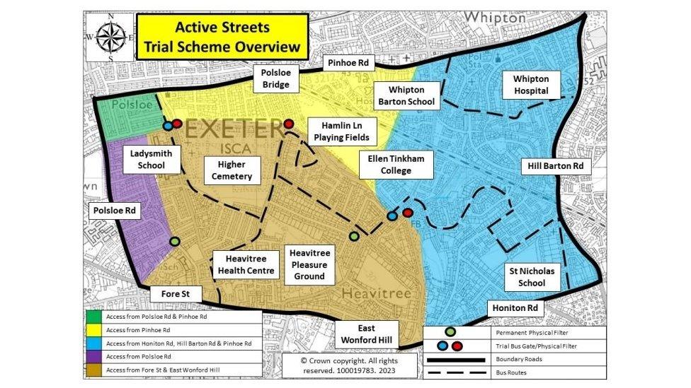 The area covered by the Exeter Active Streets pilot scheme