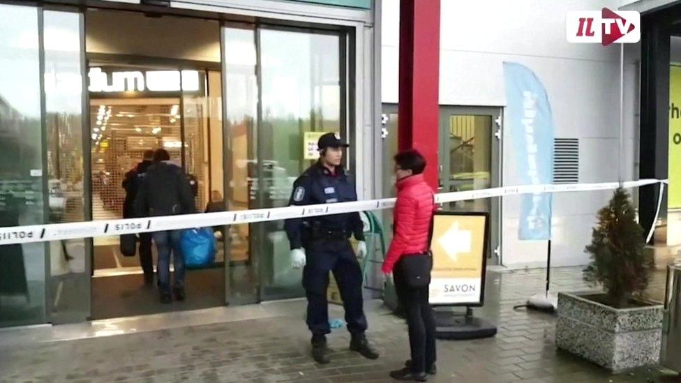 Police outside the Savo vocational school on 1 October