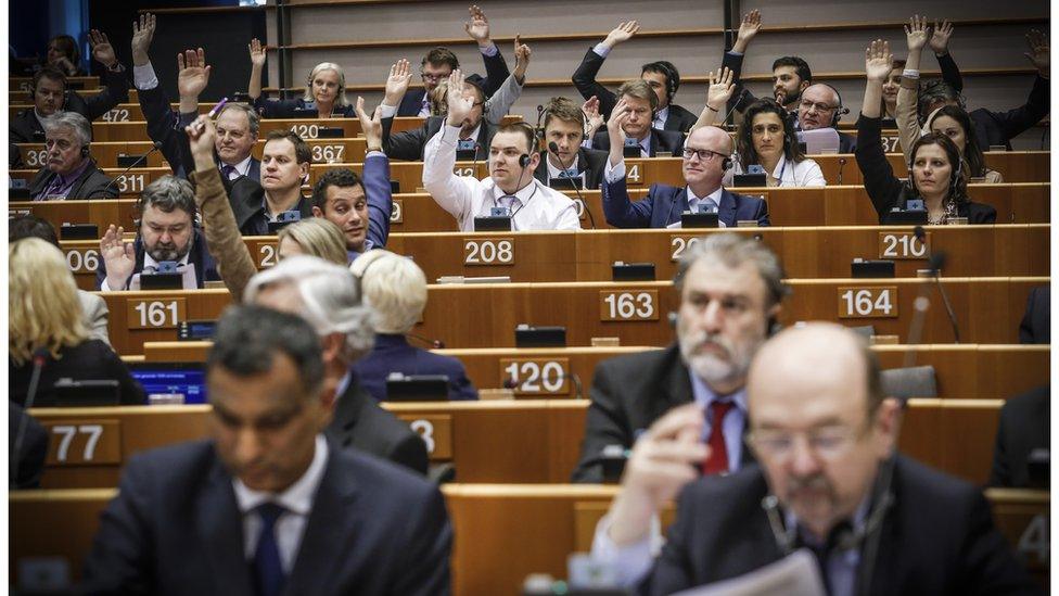 MEPs vote at a "mini plenary" session in Brussels