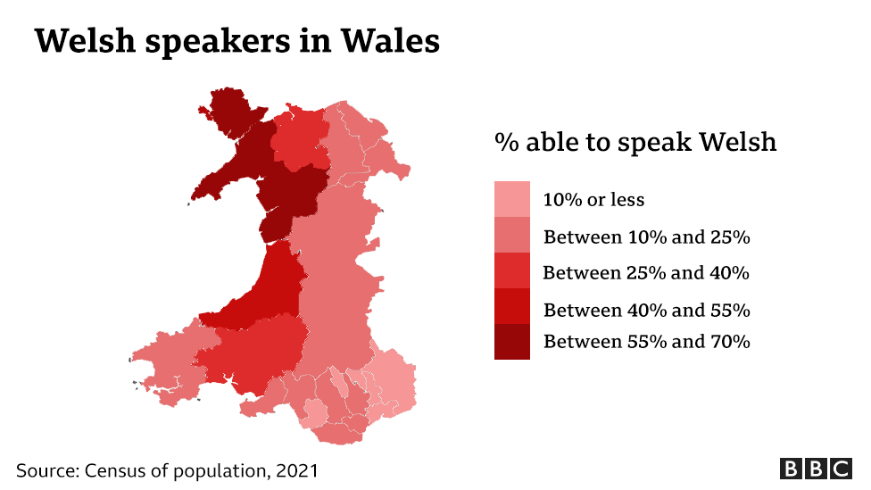 Graphic showing Welsh language spoken by area