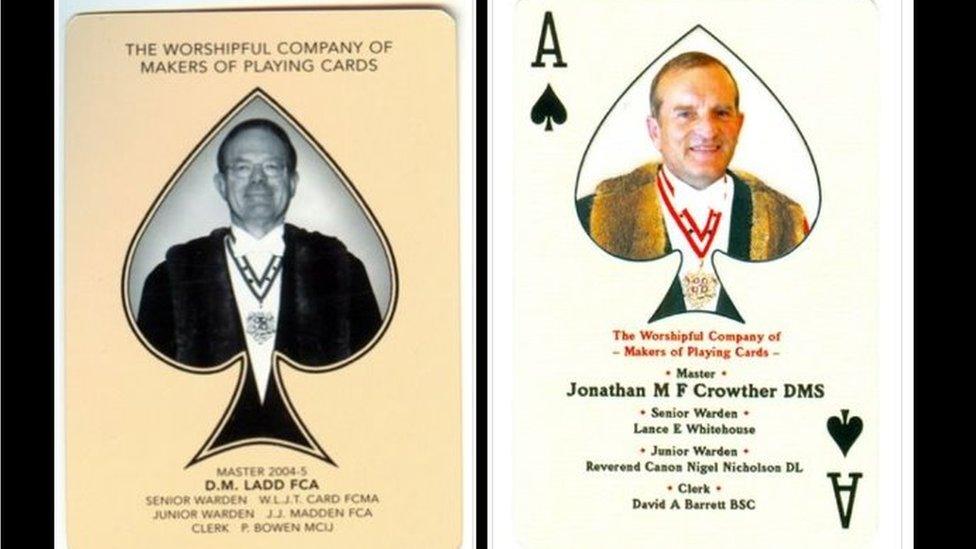 Since 1882, an annual pack of cards has been produced by the Worshipful Company of Makers of Playing Cards at the installation of each master and since 1888, a portrait of the Master has appeared at the centre of the ace of spades