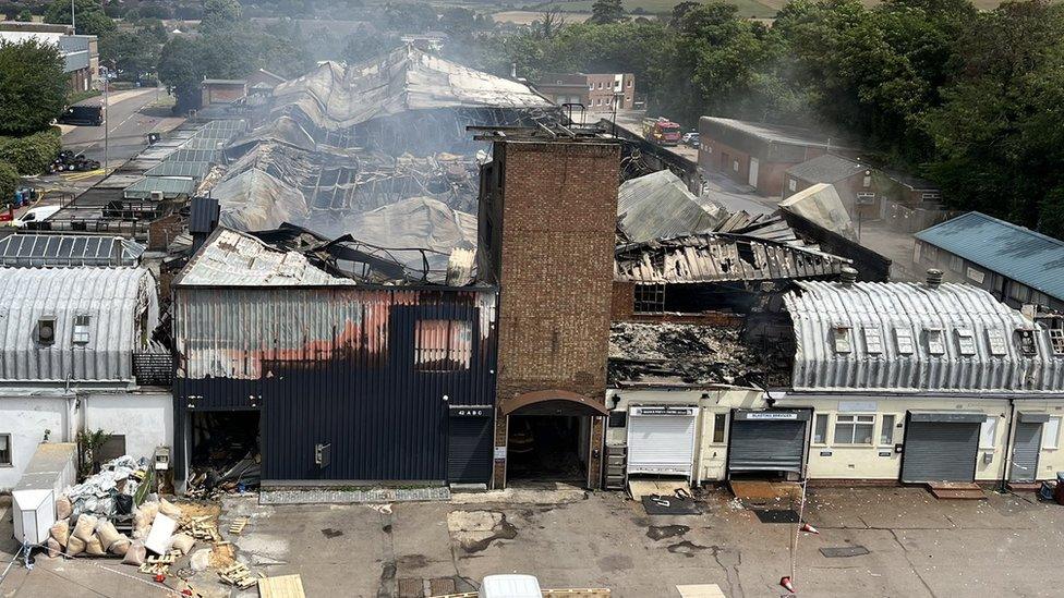 Baldock industrial estate - fire damaged buildings