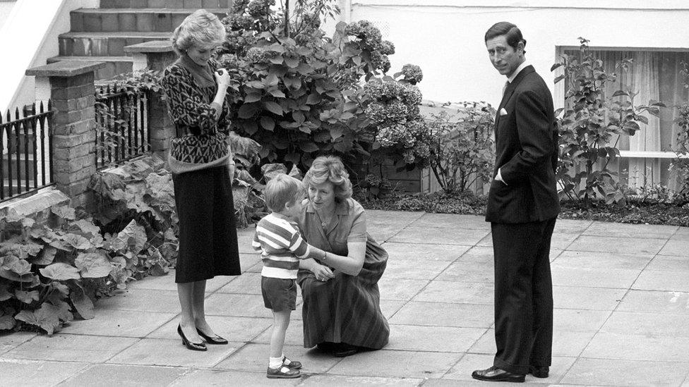 Princess Diana, Prince Charles, Prince William and his teacher in 1985