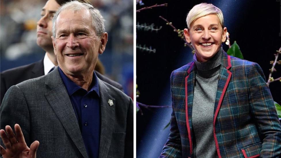 Composite image of George W Bush and Ellen DeGeneres