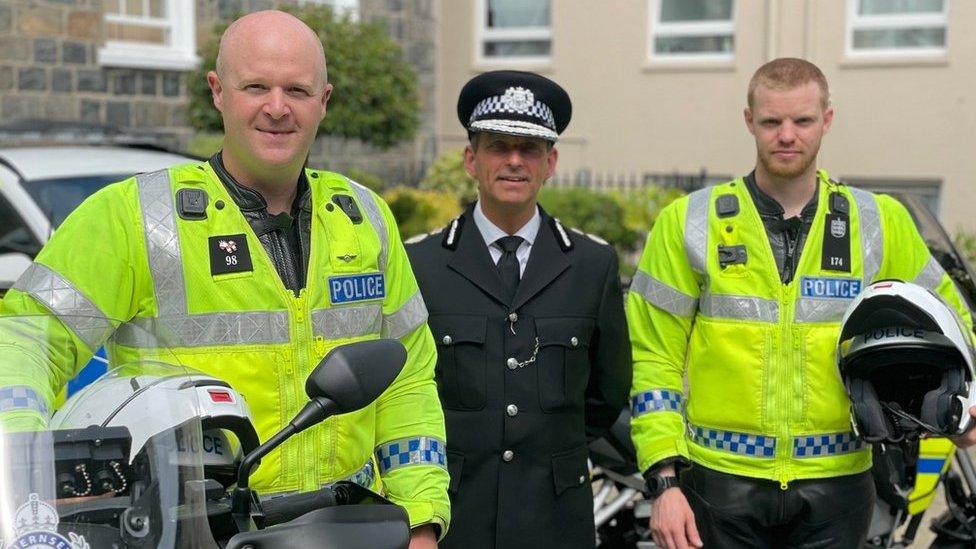 PC Mat Du Port, Chief Officer Ruari Hardy, and PC Adam Potter