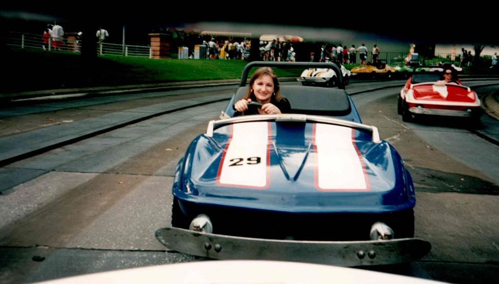 Caroline Aherne in a go-kart