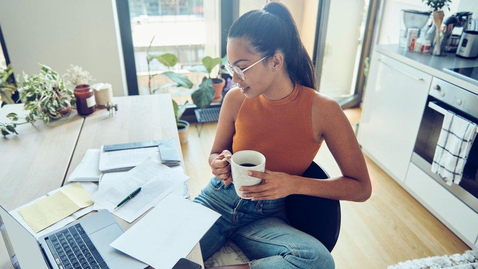 Woman checking her finances