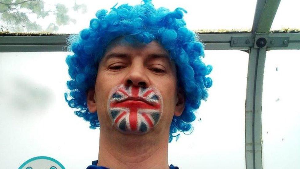 Darren Hassall in union jack face paint