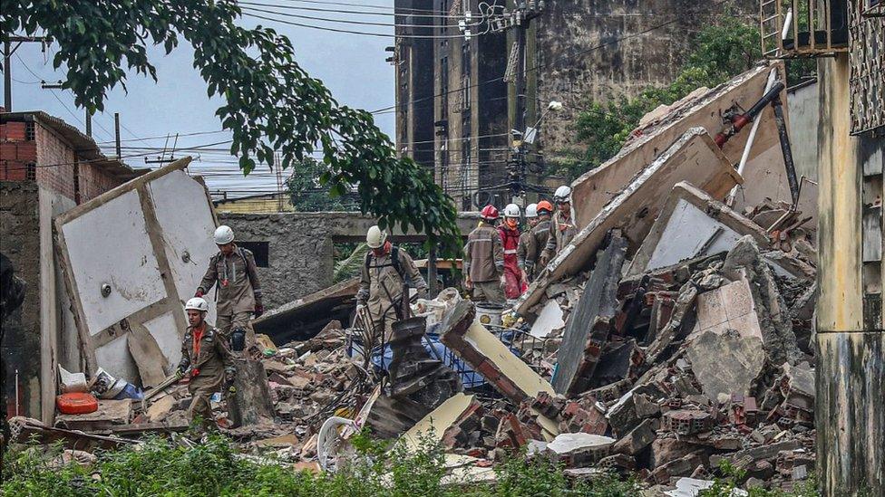 Rubble after building collapse in Recife, 7 Jul 23