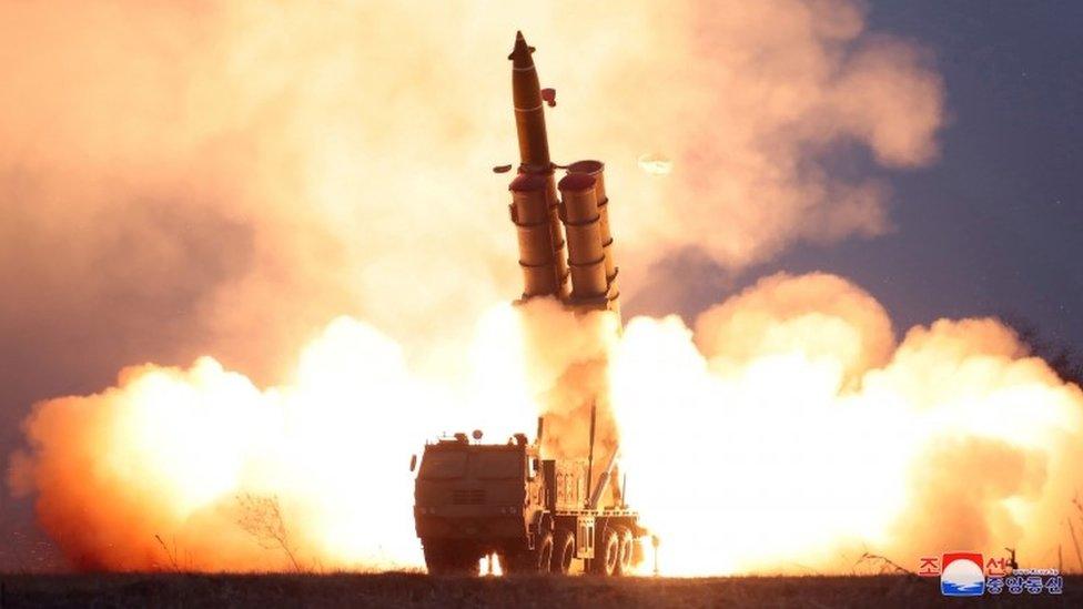 Projectile being fired from a mobile launcher in North Korea - undated image via KCNA